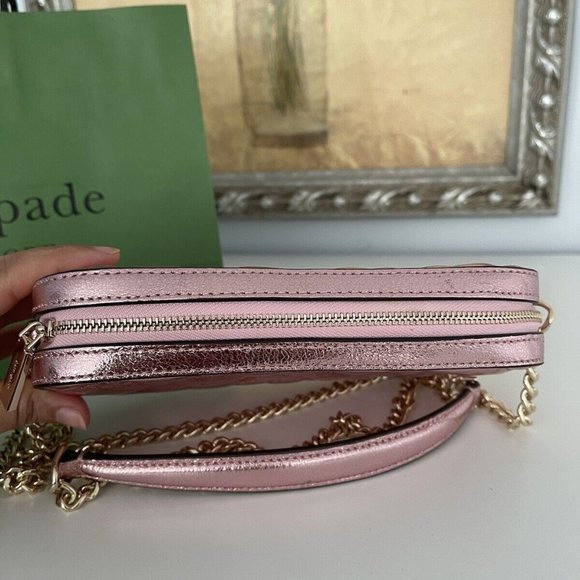 NWT Kate Spade Boxed Quilted Metalic Leather Crossbody Card Case Set In Pink - Picture 9 of 10